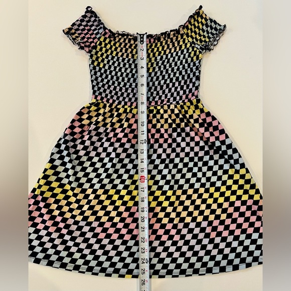 Hot Topic Y2K Rainbow Checkered Race Car Nascar Mini Dress Pockets 100% cotton - Picture 5 of 10